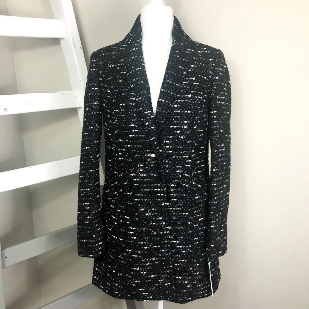 KENNETH COLE Coat Wool Ribbon Tweed Button - Picture 2 of 14